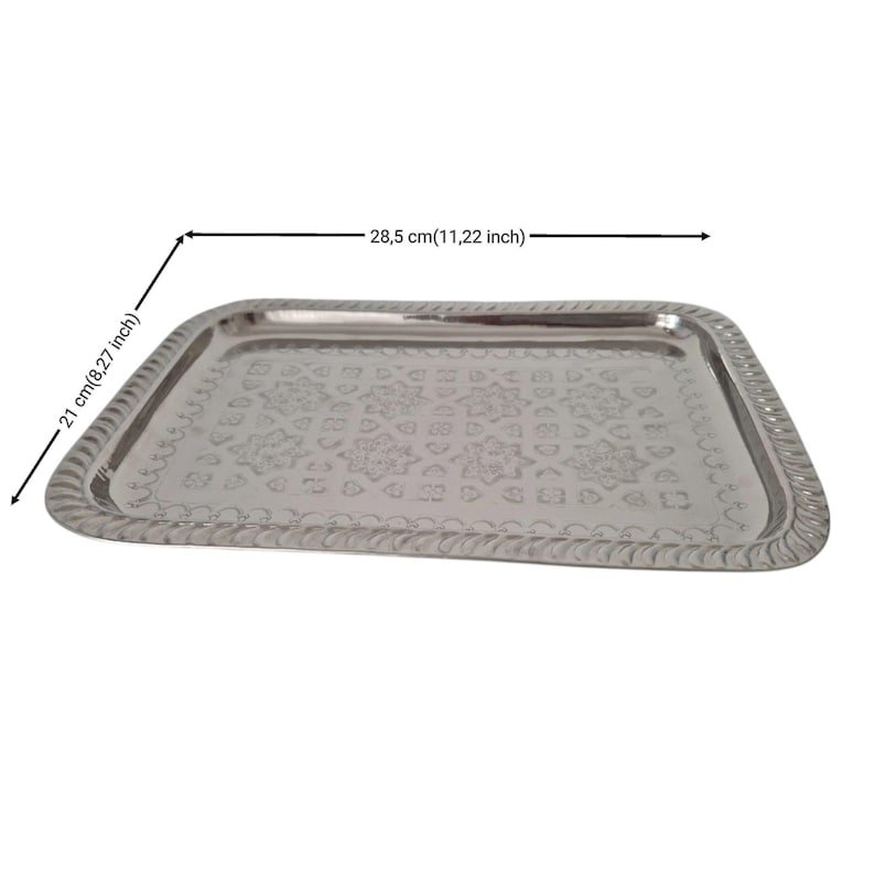 Moroccan Rectangular Silver Plated Brass Tray - Image 3