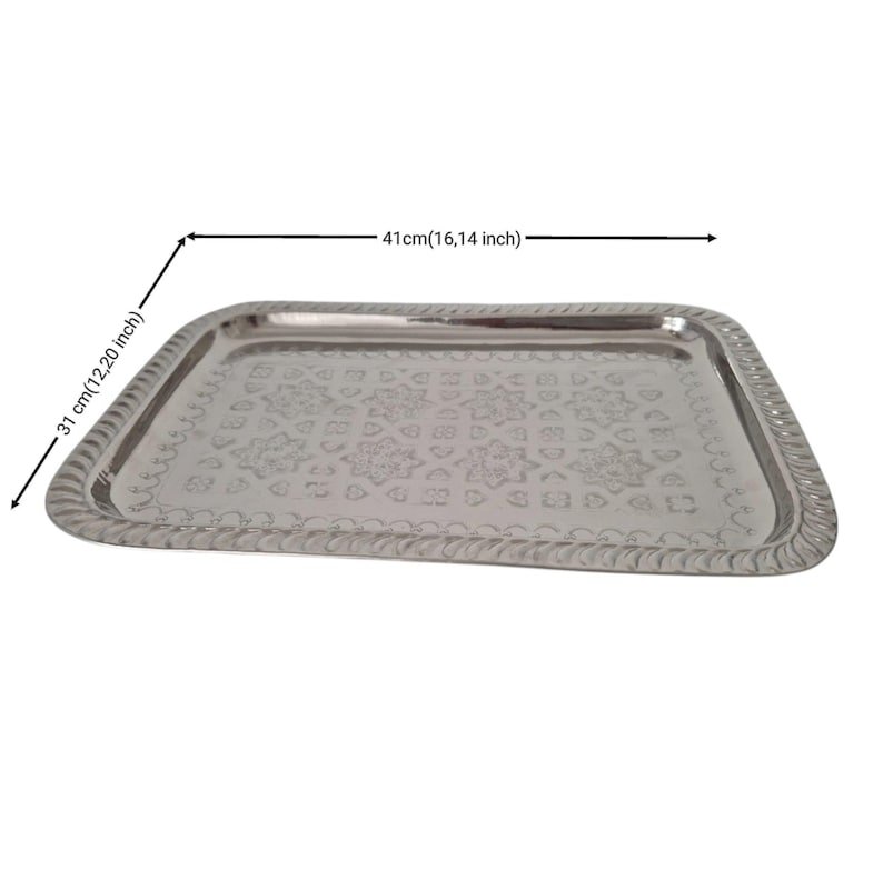 Moroccan Rectangular Silver Plated Brass Tray - Image 5