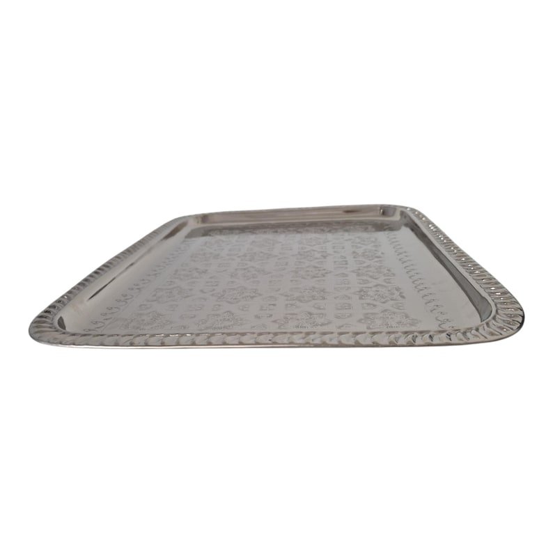 Moroccan Rectangular Silver Plated Brass Tray - Image 7